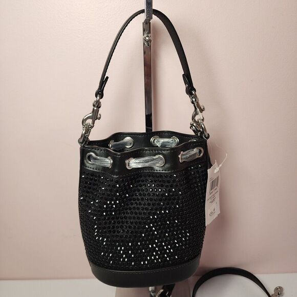 NWT COACH CX213 BLACK CRYSTAL MINI BUCKET DRAWSTRING SHOULDER CROSSBODY BAG - Picture 4 of 6